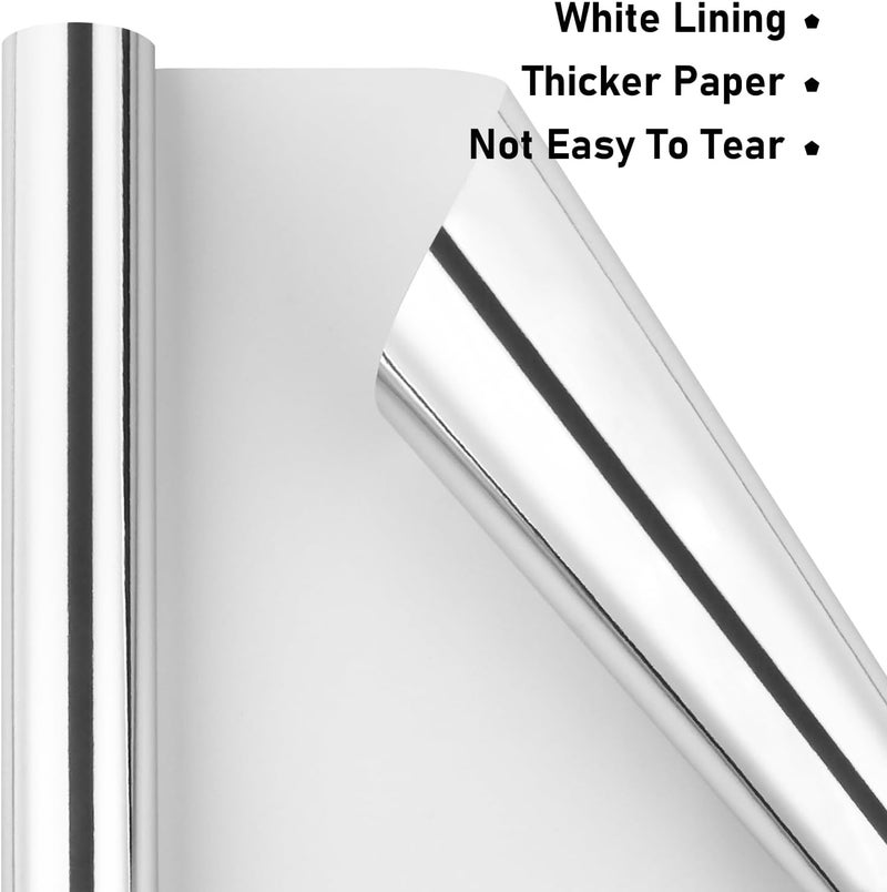 NESCCI Silvery Metallic Wrapping Paper, Solid Color Paper-2 Roll,17 Inches X 32.8 Feet Per Roll,Gift Wrapping Paper,Perfect for Wedding,Valentine's Day, Birthday,Baby Shower,DIY Bouquet - Image 3